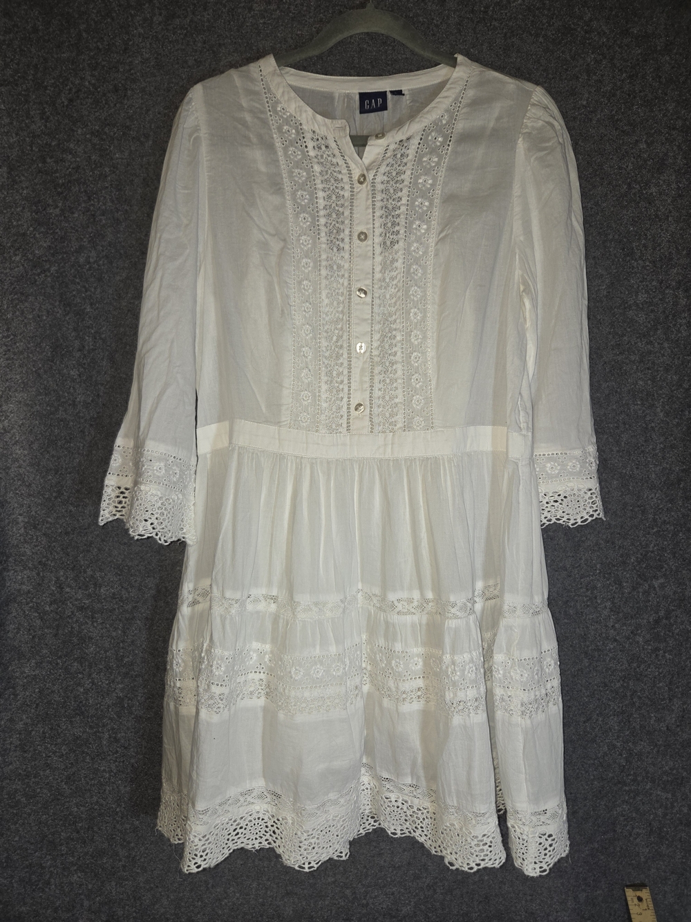 GAP White Lace-Trim Tiered Mini Dress